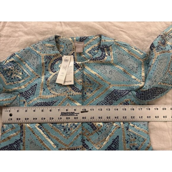 Chico’s Women's Turquoise Multicolor Mosaic Printed Topper Jacket Size 00 New - Picture 7 of 8